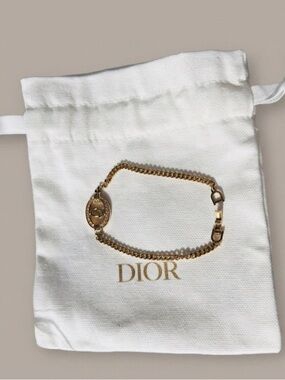 Authentic Vintage Christian Dior CD Logo Pave Gold Curb Chain Bracelet